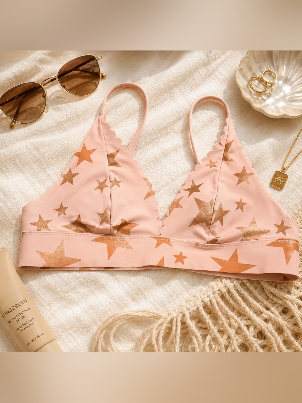 Victoria’s Secret PINK Bonded Star Bralette Bikini Top | Scalloped Blush Pink